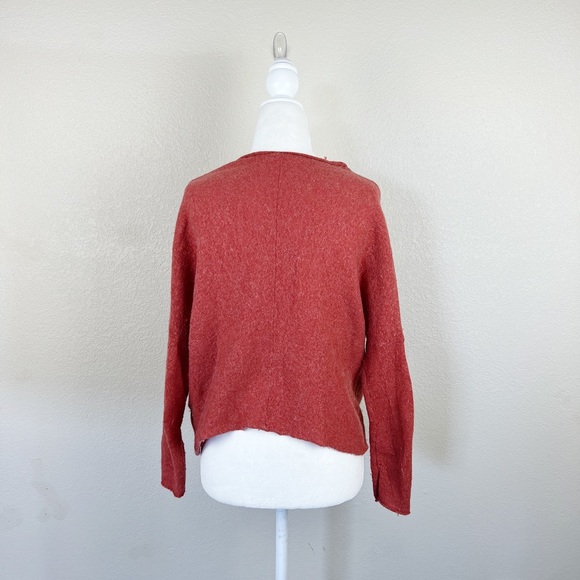 Free People Wool Burnt Orange V Neck Cropped Sweater - Picture 5 of 7